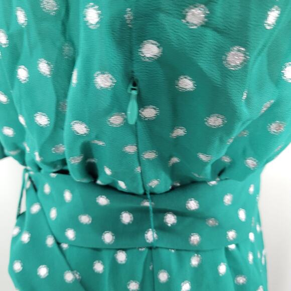 Yumi Kim Kelly Green Neck Tie Mini Dress Silver Polka Dots and Belt Size Small - Picture 6 of 8